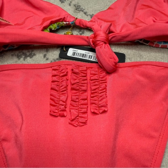 NEW VITAMIN A Coral Pink Beachy Boho Geometric Triangle Cheeky Bikini Set - Picture 5 of 10